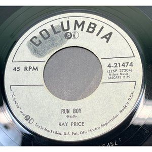 Ray Price Run Boy / You Will Never Be True 45 Country WLP Promo Columbia VG+